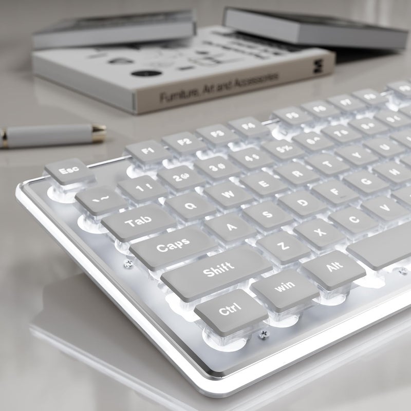 SEUNKWANG لوحة مفاتيح كمبيوتر مضاءة من EWEADN GX710S، لوحة مفاتيح USB سلكية مع إضاءة خلفية بيضاء، لوحة معدنية، توصيل وتشغيل، مفاتيح كاب كيك كاملة الحجم، لوحة مفاتيح كمبيوتر هادئة لويندوز/كمبيوتر شخصي/لابتوب - أبيض - Image 1